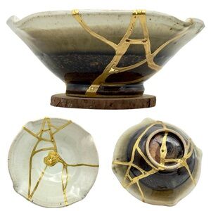 Kintsugi Bowl Vase Pottery Centerpiece Gold Crack Art Personal Growth Gift